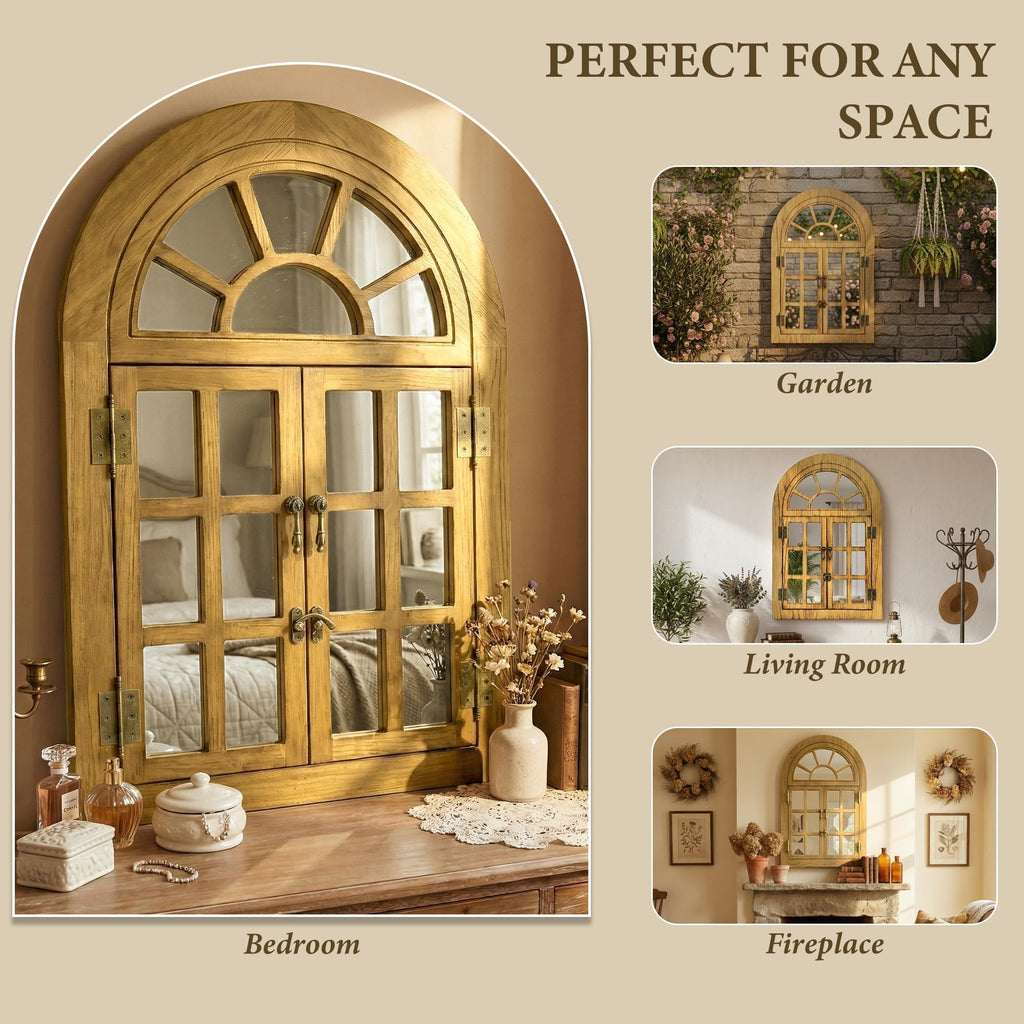 Farmhouse Window pane Mirror for Wall Decor, Arched Wall Mirror