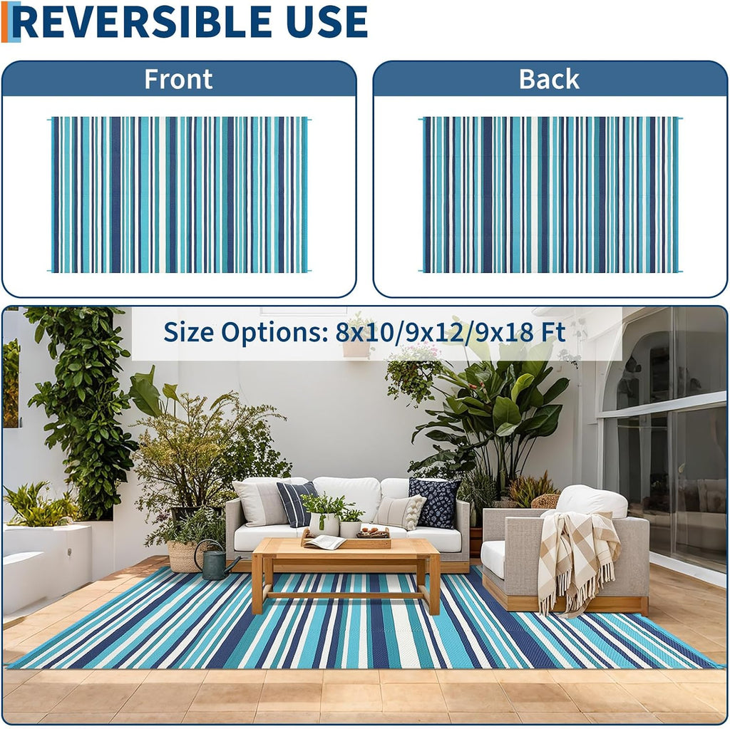 9x12 Outdoor Rug Modern Geometric Lines Plastic Straw Outdoor Rugs Striped Reversible Patio Outdoor Carpet Portable