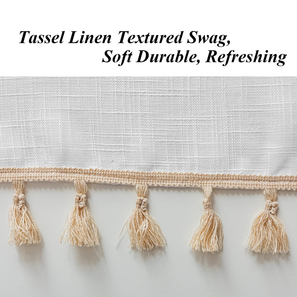 Beda Home Tassel Linen Textured Swag Curtain Valance, White, 36 x 45 in