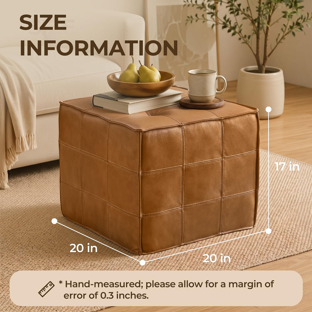 Genuine Leather Square Ottoman, Leather Pouf, Foot Rest