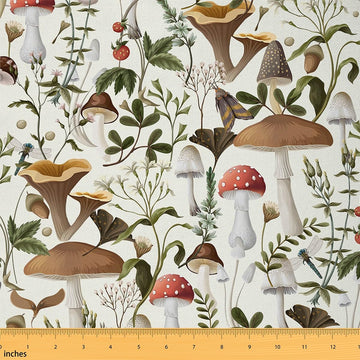 Jungle Rustic Plants Fabric by The Yard for Chairs Autumn Fallen Palm Leaves Soft Polyester No Stretch Fabric for
