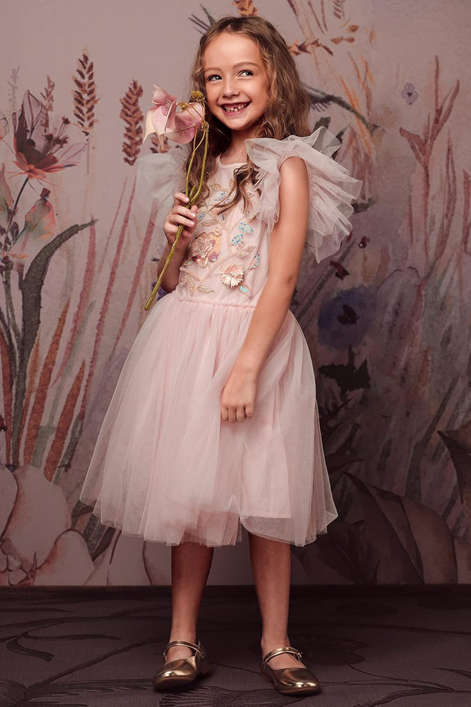 Tutu Dress for Girls - Embroidered Tulle Tiered Layered Flower Toddler Dress for Wedding & Birthday