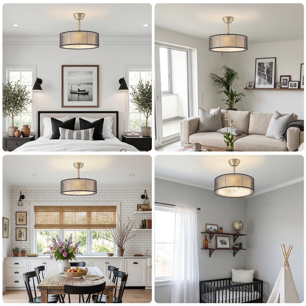 20" Caged Fandelier Ceiling Fans with Lights, Farmhouse Rustic Ceiling Fan with Light Remote Control, Chandelier with