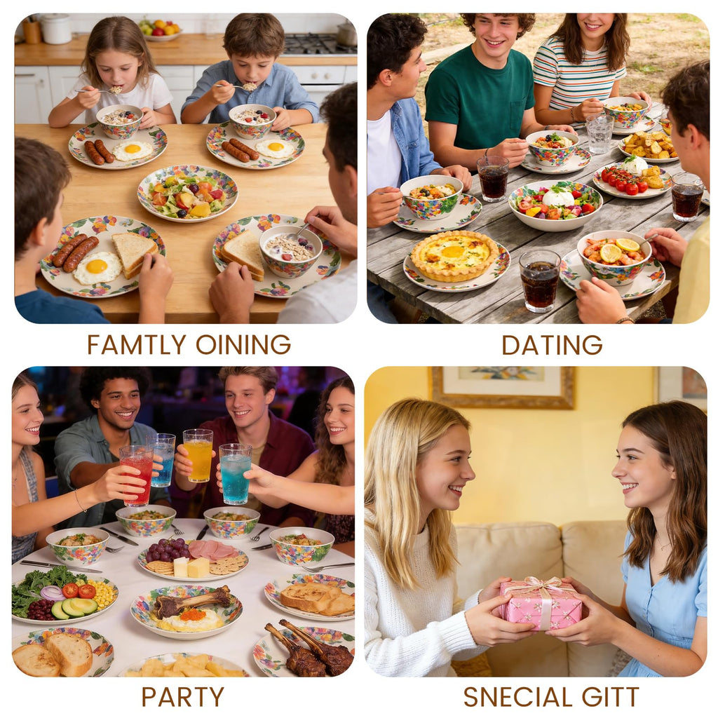 12 Piece Melamine Dinnerware sets,Service for 4, Hydrangea