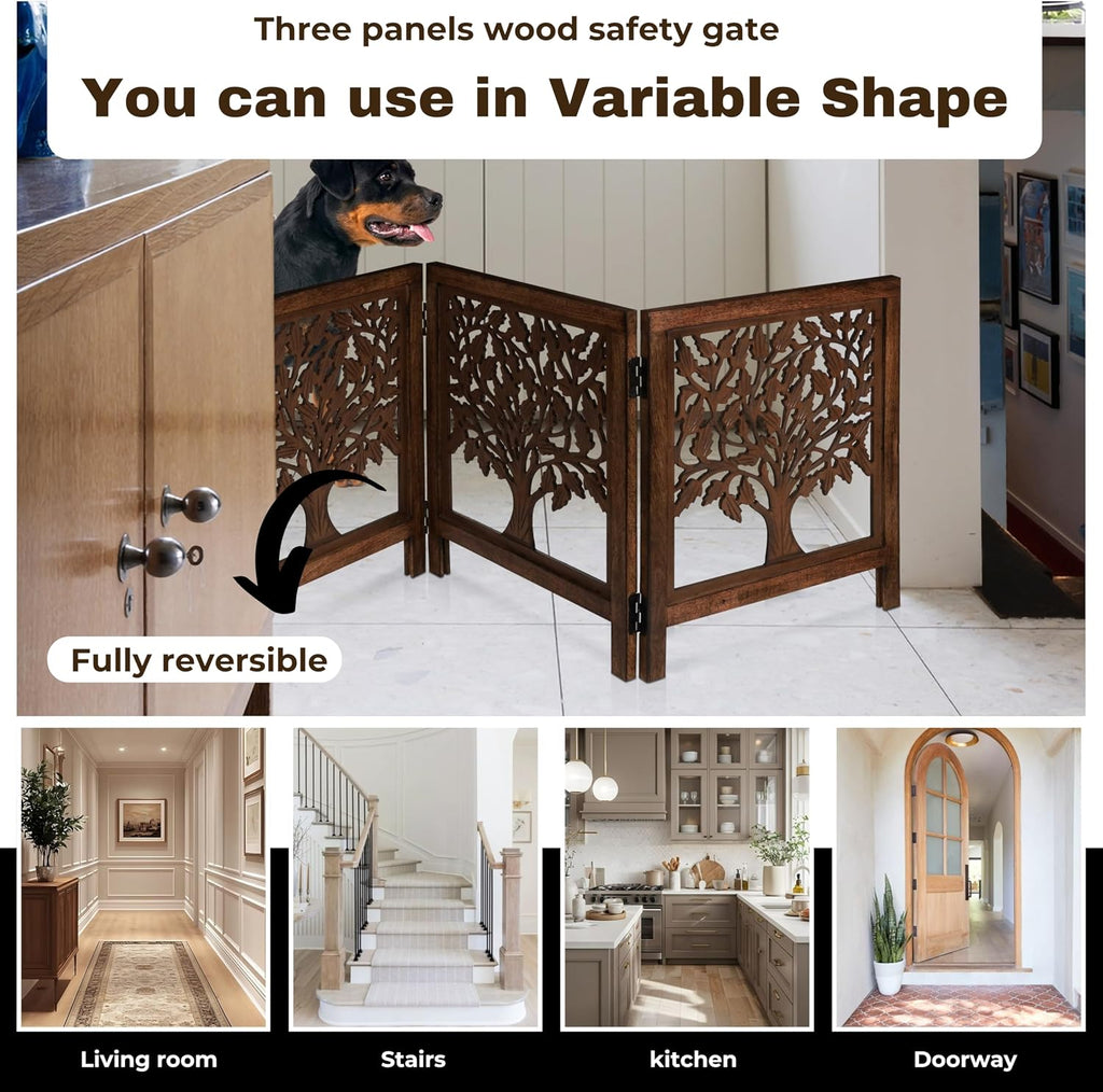 Free Standing Dog gate, Wooden Foldable Pet gate for Doorways