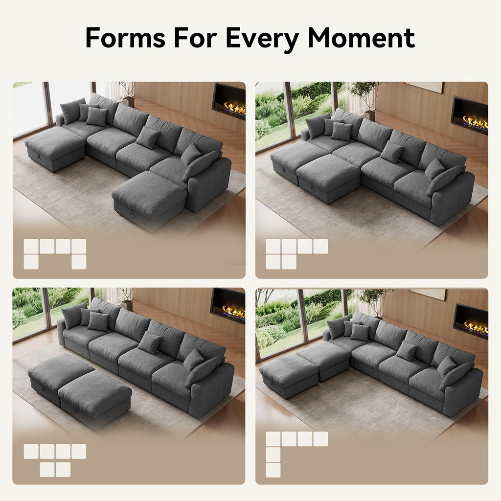 140" Oversized Cloud Sectional Couches, Modern Modular Sectional Sofa with Deep Seat, Convertible U Shape Couch with