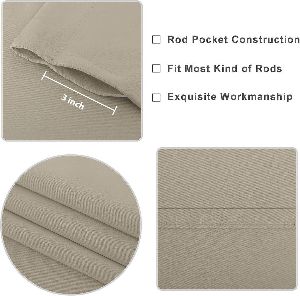 Taupe Valance for Kitchen Window Solid Rod Pocket Blackout Valance Curtains 52x14 inch Long, 1 Panel