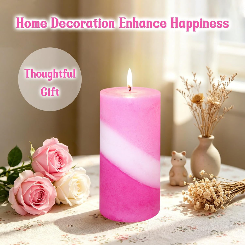 Pillar Candles Rose Scented Pink Spiral Aromatherapy Candles 70+ Hours Burn Long Lasting, Mottled Layered Candles