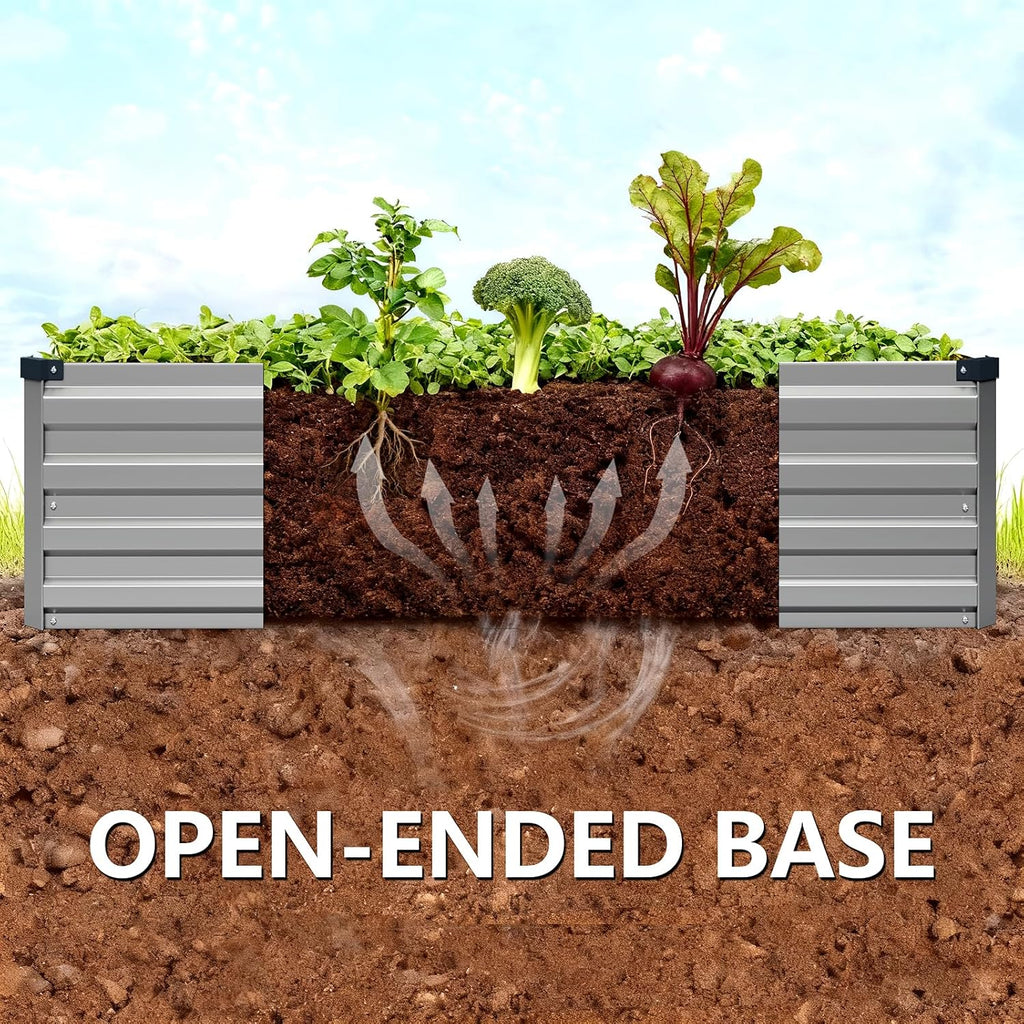 2PCS 12x4x1ft Galvanized Raised Garden Beds Kit,Planter Box Silver | Galvanized Steel, Rectangular Metal Planter