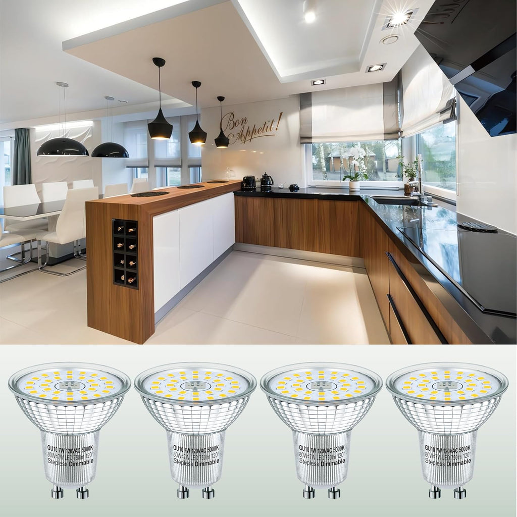 MR16 GU10 LED Dimmable Light Bulb, Energy Efficient 7W Equivalent 75W, GU10 Base, Daylight White 5000K, 750 Lumens