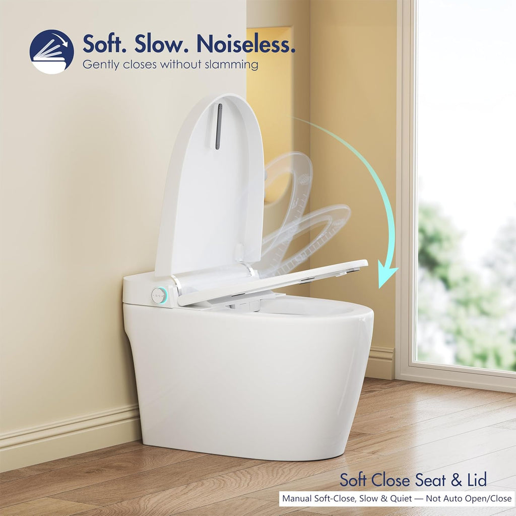 Smart Toilet with Auto Flush and Heated Seat, No Bidet, Foot Sensor Flush, Pre-Wetting, Soft Close Lid, Night Light