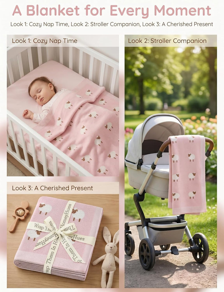 Organic Cotton Baby Blanket - Soft Luxury Knit Receiving Blanket for Newborns & Toddlers, Cozy Breathable Stroller