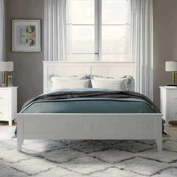 Modern Farmhouse Platform King Bed Frame, Solid Wood Platform Bed Frame with Headboard, Sturdy Wooden Foundation with