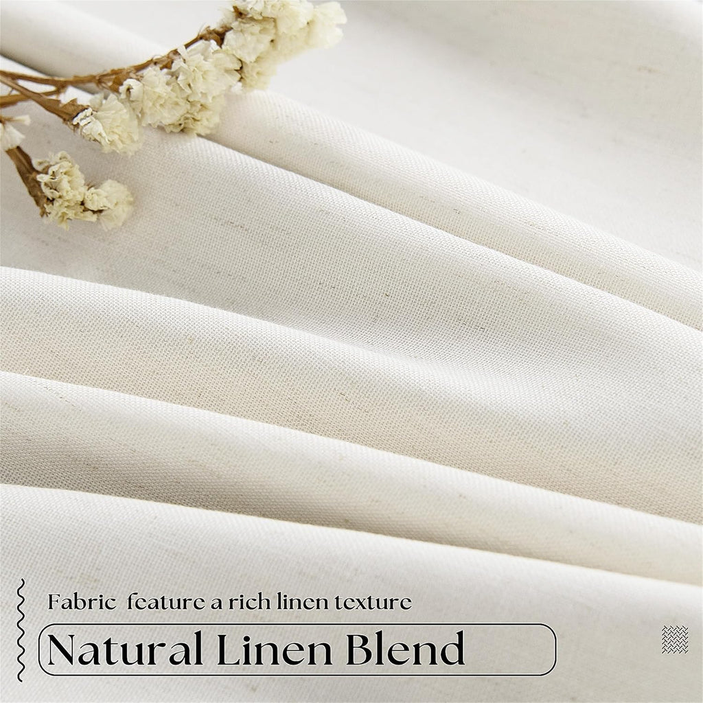 Pinch Pleated Linen Blackout Curtains 96 Inches Long for Living Room 2 Panel Set Cream Ivory 100% Black Out Pinch