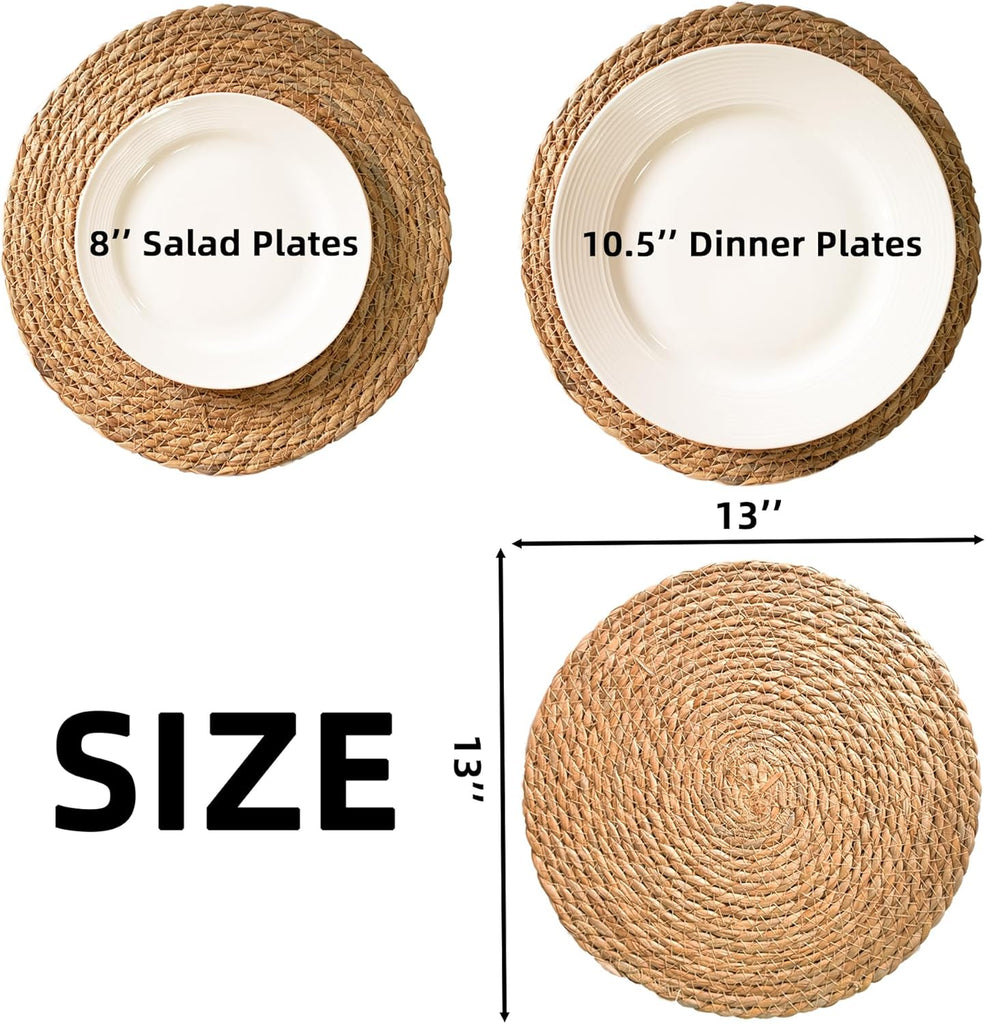 Inch Round Woven Plate Placemats, Farmhouse Rustic Straw Braided Chargers Place Mats, Large Boho Cattail - Set of 15