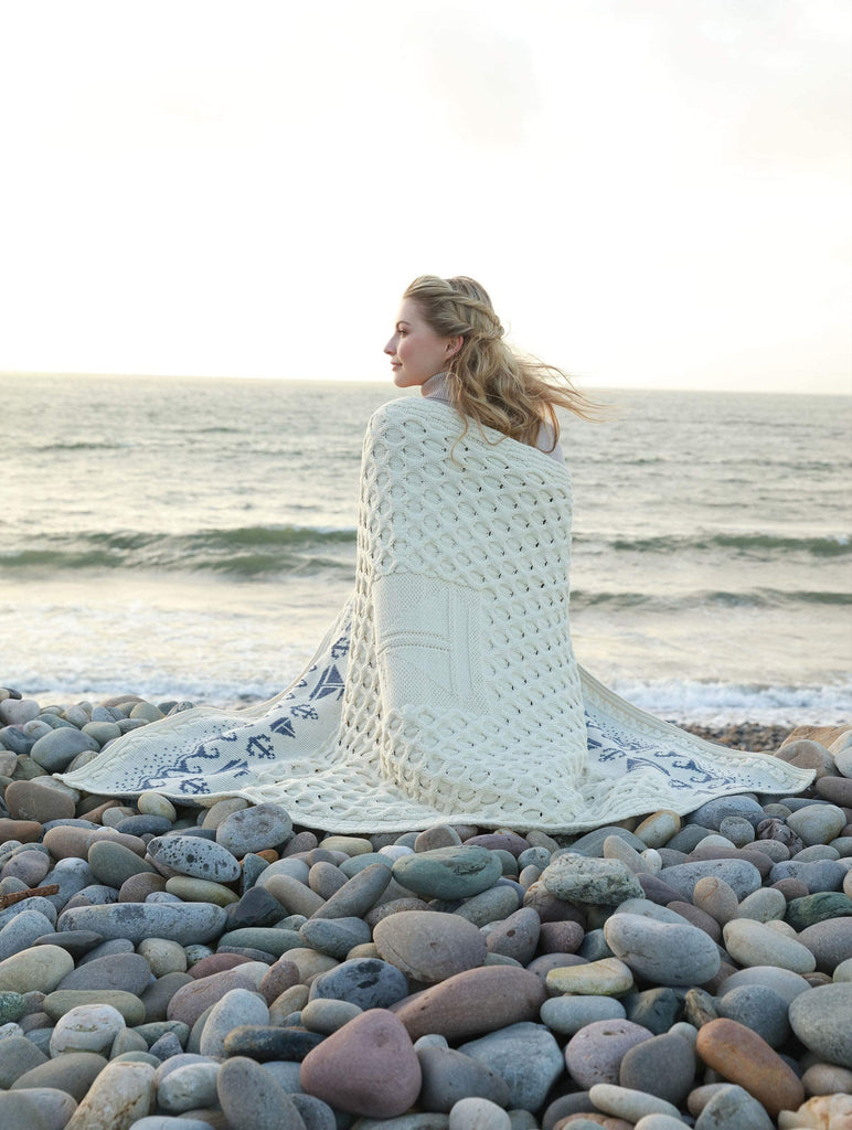 Woollen Mills Irish Blanket 100% Throw Honeycomb Knit Couch Sofa Made in Ireland 42" x 62" Natural