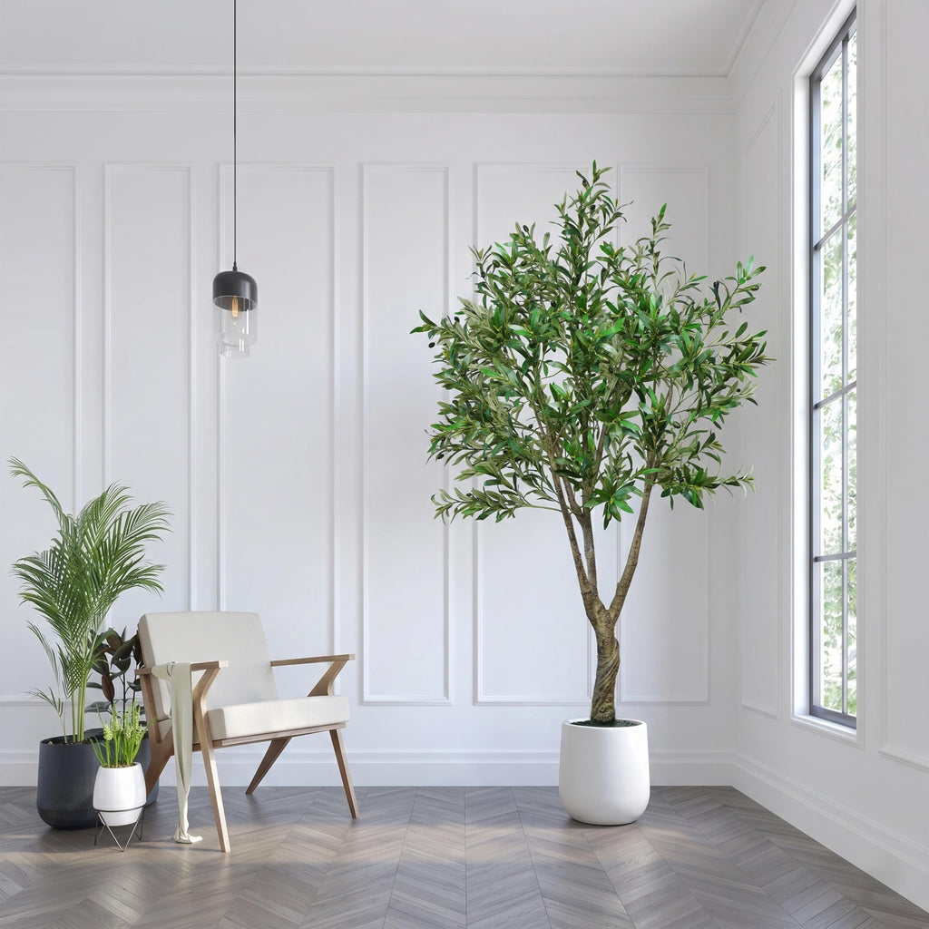 7Ft Olive Tree Artificial Indoor Faux Olive Tree with Elegant Large Planter