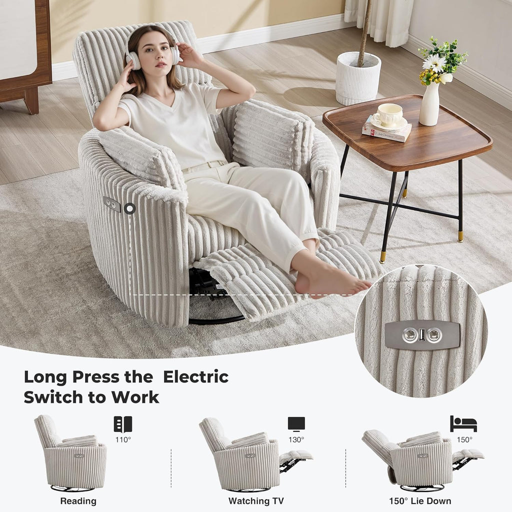 Power Recliner,Nursery Swivel Glider Rocking Chair with USB Port,Upholstered Adult Electric Recliner Rocking Chair