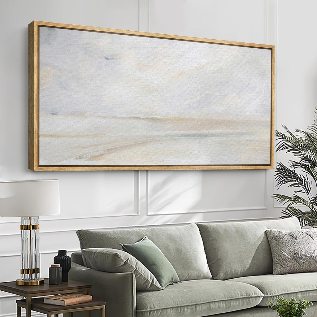 Extra Large Framed Canvas Print Wall Art Tranquil Beach Coastal Landscape Illustrations Modern Art Calm Warm - 60"x30"