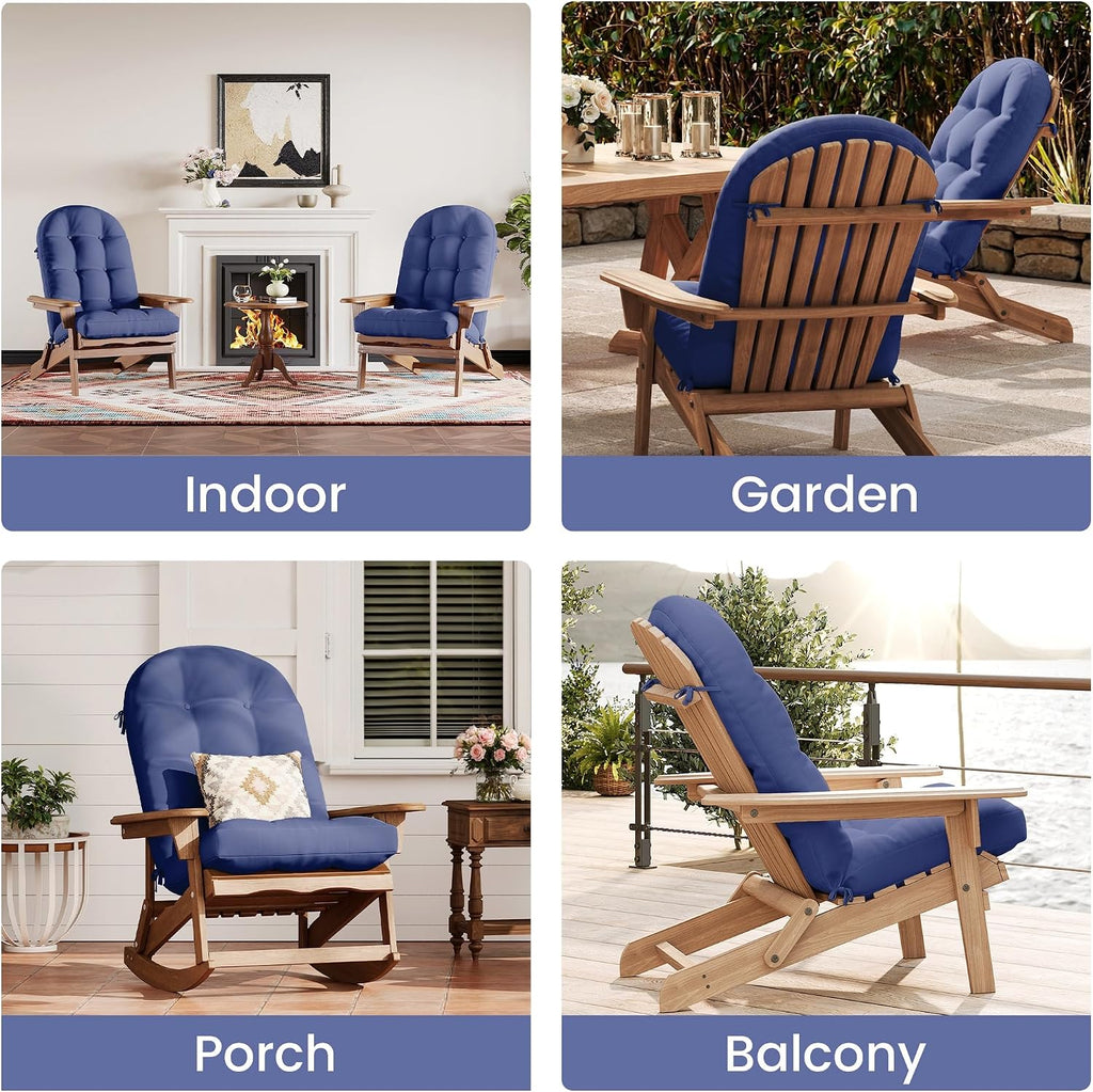 Adirondack Chair Cushion Set of 2 with Ties Water-Repellent Fade-Resistant Outdoor Seat Pads High Back Support for