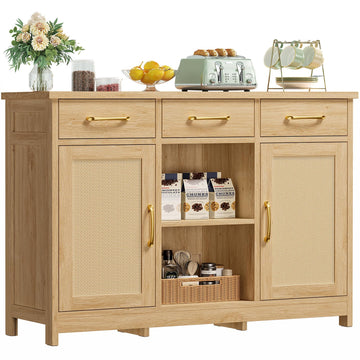 Coffee Bar Cabinet with 3 Drawers, Farmhouse Buffet Cabinet