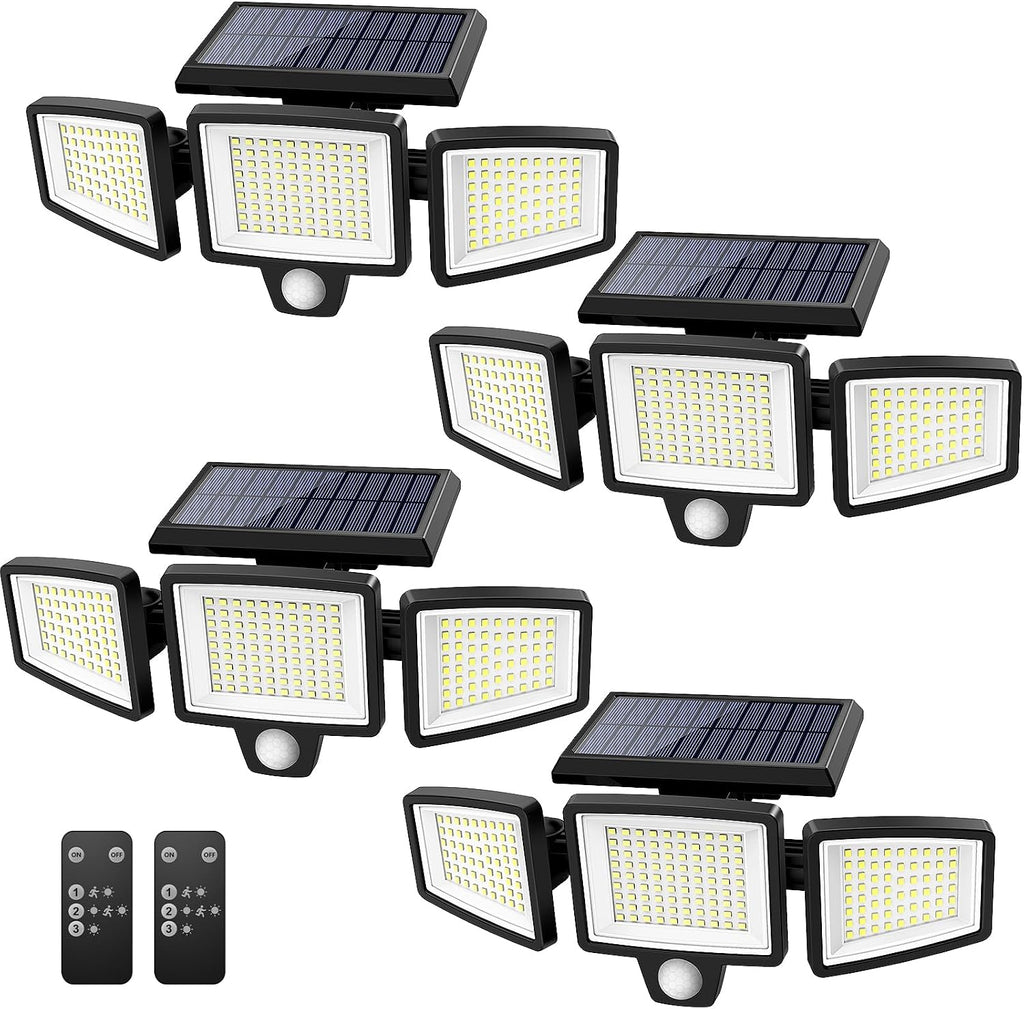 Solar Outdoor Lights 2500LM 210 LED Security Lights with Remote Control,3 Heads Motion Sensor Lights, IP65