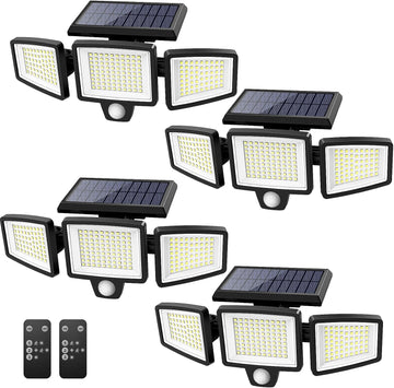 Solar Outdoor Lights 2500LM 210 LED Security Lights with Remote Control,3 Heads Motion Sensor Lights, IP65