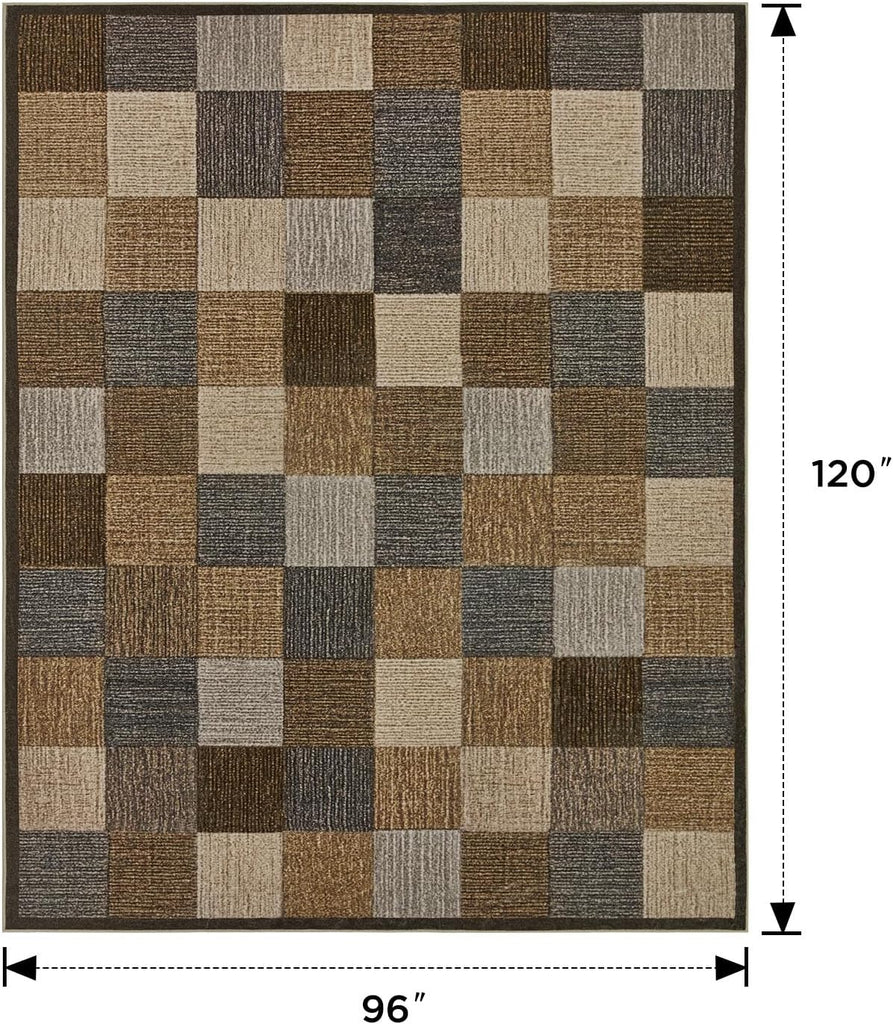 Checkered 8x10 Living Room Area Rugs, Brown Beige Light Gray