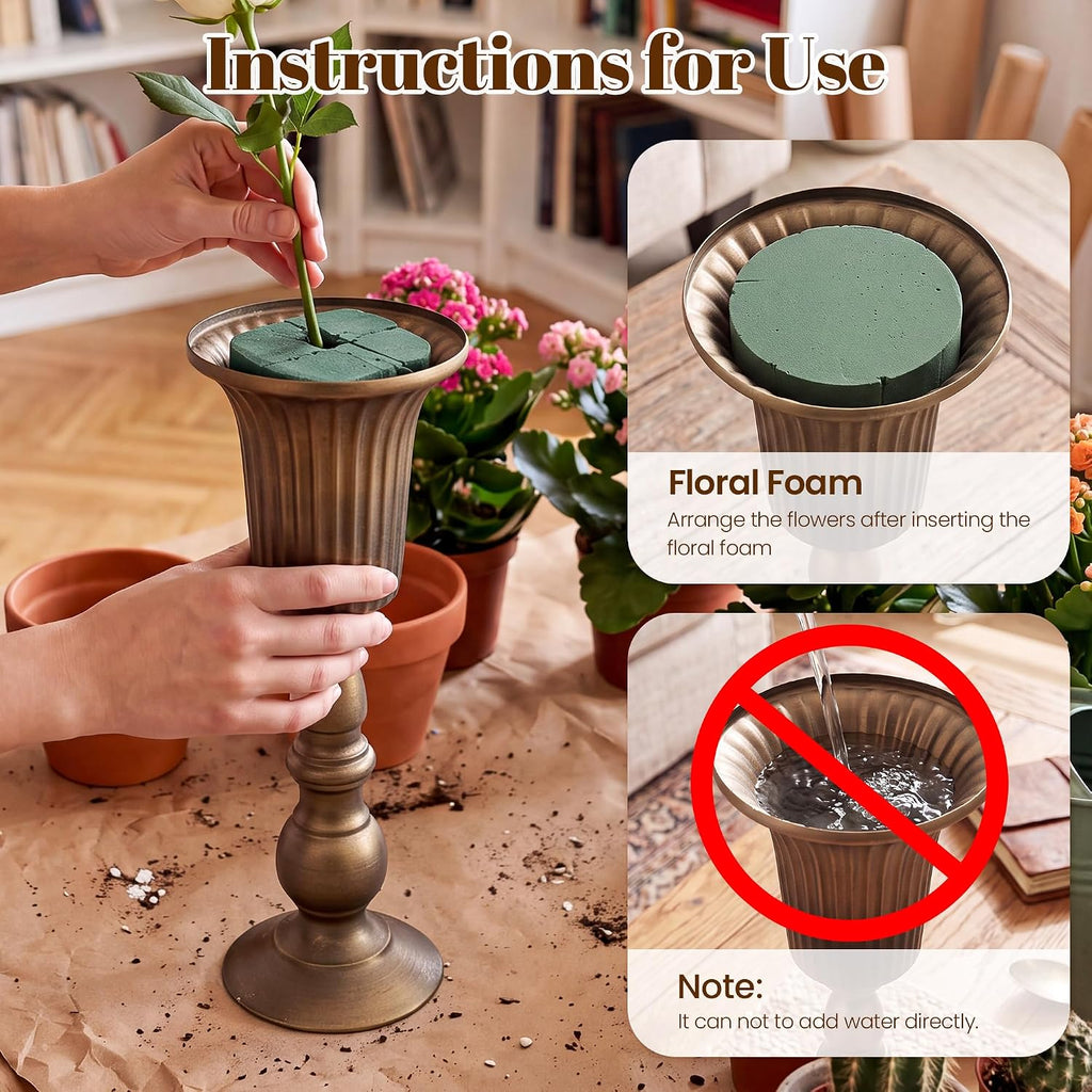 Antique Bronze Tall Trumpet Vases Centerpieces for Tables, 4 Pcs | 12.7in Vintage Metal Flower Stand, One-Piece No