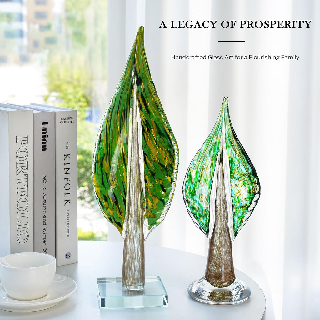 16 Inch Blown Glass Tree of Life Leaf Sculpture Decor