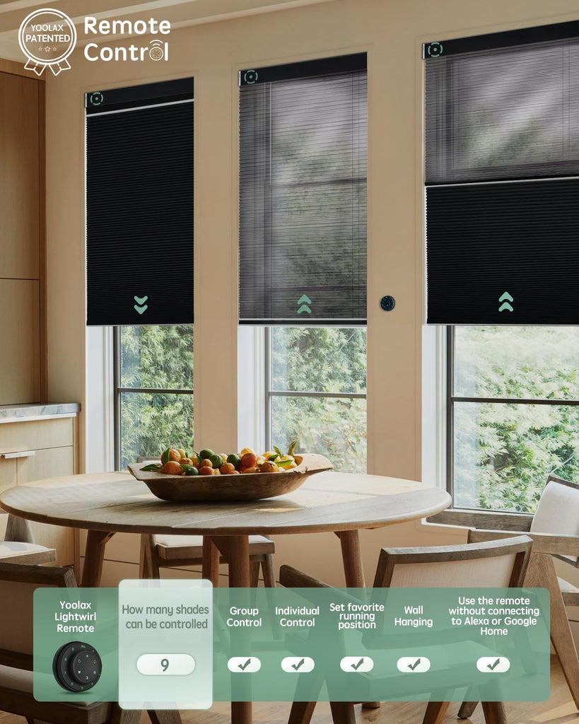 Motorized Day & Night Cellular Shade, Blackout Black & Soft Black
