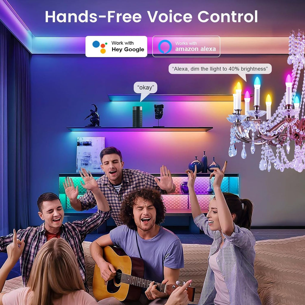 Smart Candelabra LED Light Bulbs, 3.5W E12 Base, Compatible with Alexa Google Assistant, Color Changing Bulbs with 16