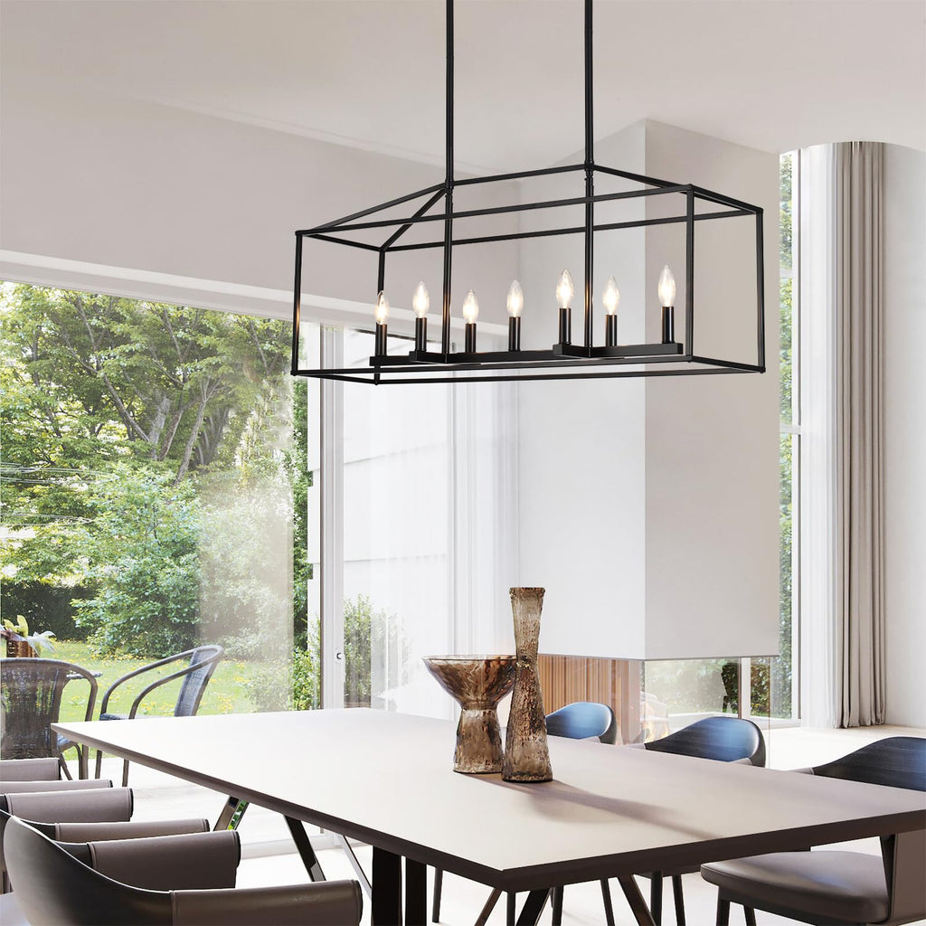 38'' Black Dining Room Light Fixture, 7-Light Rectangle Chandelier, Modern Farmhouse Island Lights, Large