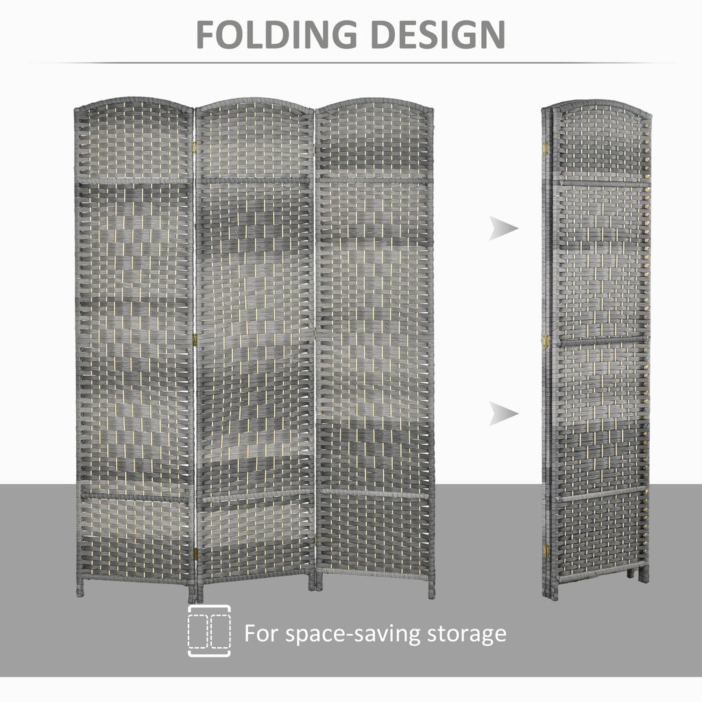3 Panel Room Divider 6 Ft Privacy Screen Hand-Woven Mixed Gray
