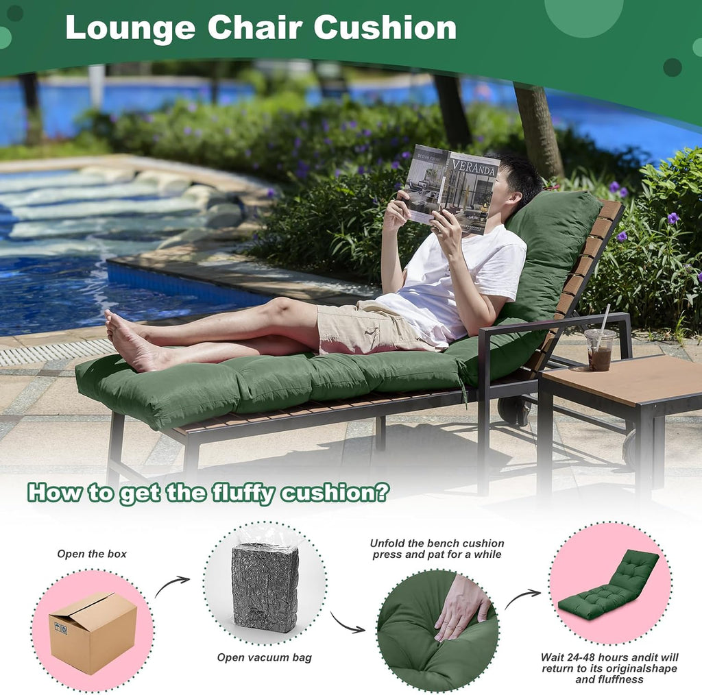 Outdoor Lounge Chair Cushions, 74.4 x 22 x 4.7 Inches Waterproof Fade Resistant Patio Cushion for Chaise Lounger