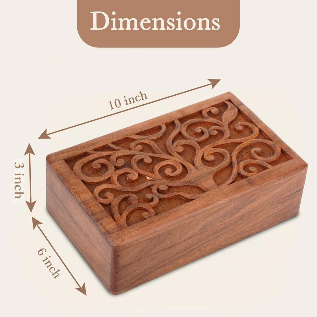 Hand Carved Wooden Jewelry Box Vintage Keepsake Trinket Chest