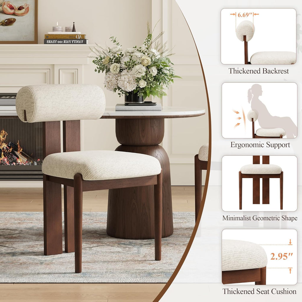 Modern Wooden Dining Chairs Set of 4, Upholstered Fabric Kitchen Chairs with Sculptural Backrest, Mid-Century