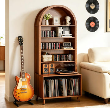 Arched Large Record Player Stand, Holds Up 350+ Albums, 31.5''W