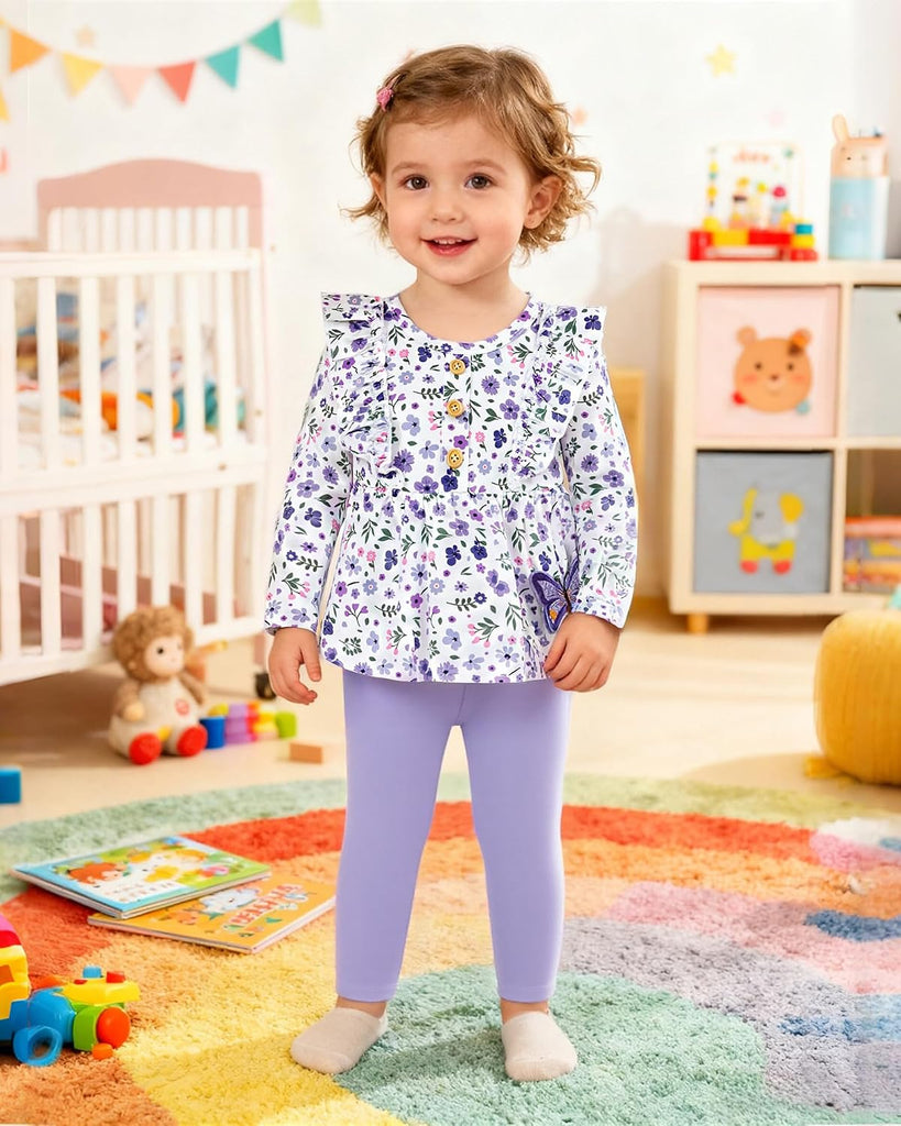 Baby Girl Clothes Toddler Outfits Ruffle Long Sleeve Top Solid Pants 2 Piece Girls' Fall Winter Clothing Set