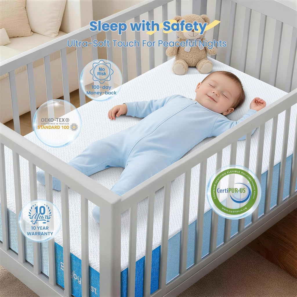 6" Standard Crib Mattress, Breathable Knitted Dual-Sided Cover, Firm Support for Infant & Toddler, CertiPUR-US