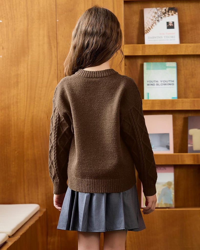 ‌Girls Crew Neck Sweaters, Cozy Knit Pullover Long Sleeve Tops for Fall Winter, Trendy Soft Teen Kids Sweater