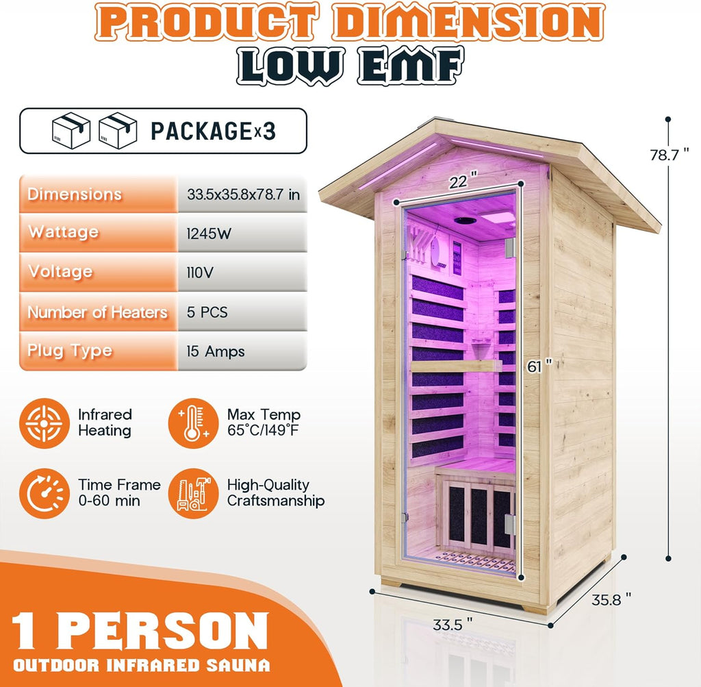 Albott Outdoor Sauna 1 Person, Infrared Saunas for Home