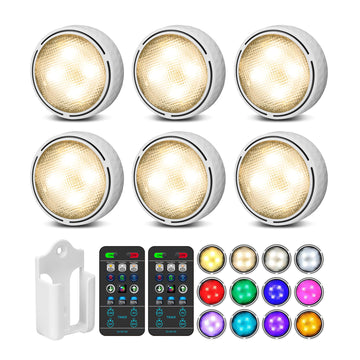 Puck Lights with Remote, 3 White Tones & 13 Colors, White-6 Pack