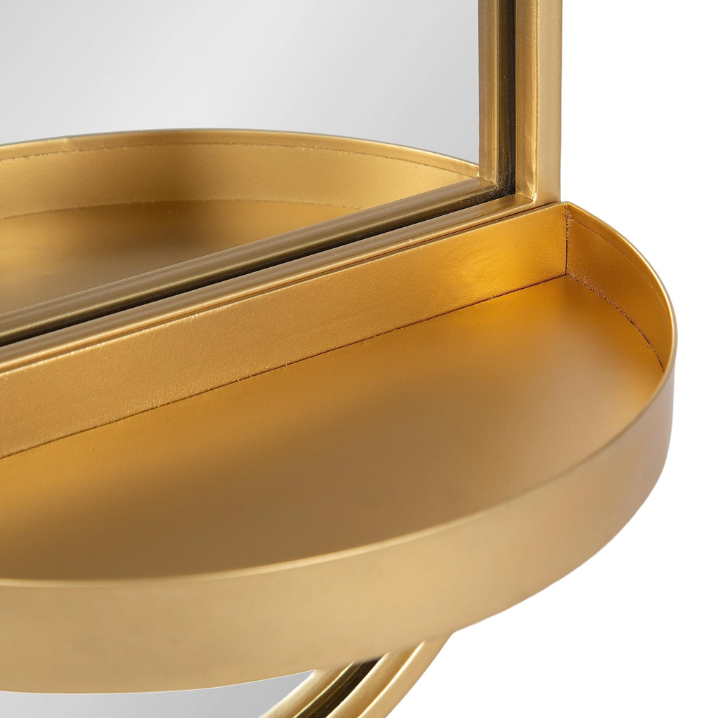 Estero Modern Metal Oval Mirror with Rounded Shelf; 11 x 25; Gold; Decorative Modern Glam Capsule Shelf Mirror