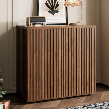 31.5" Fluted Sideboard Cabinet with Storage, Buffet Credenza, Walnut