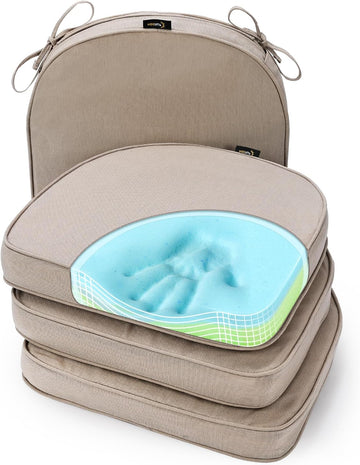 Gel Memory Foam Chair Cushions, FadeShield Water-, Stain-Resistant Durable Reversible Seat Cushion Pads with - Set of 4