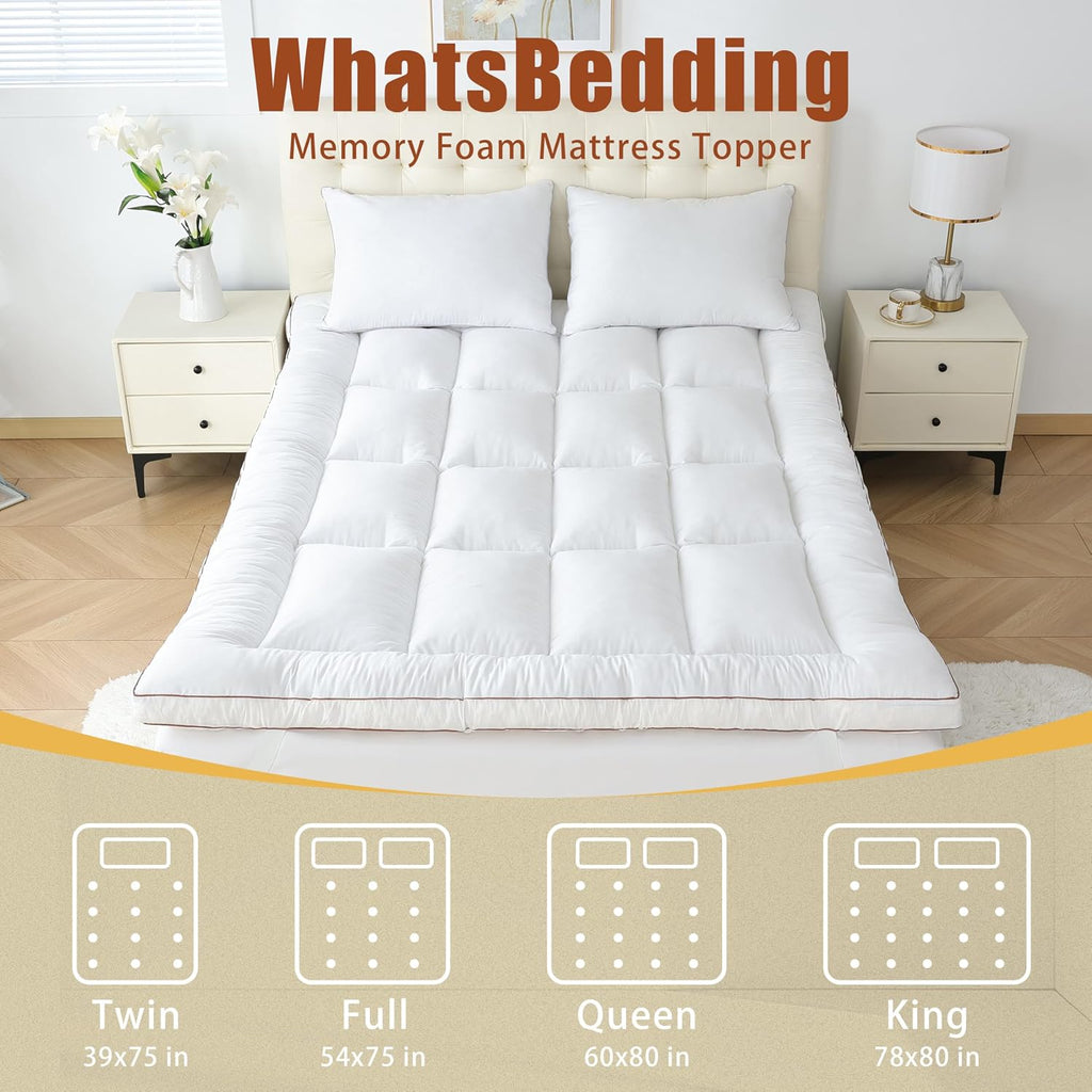 3 Inch Memory Foam Mattress Topper Queen, 60x80 Inch | 1700 GSM Fluffy Shredded Memory Foam Filled, Extra Thick