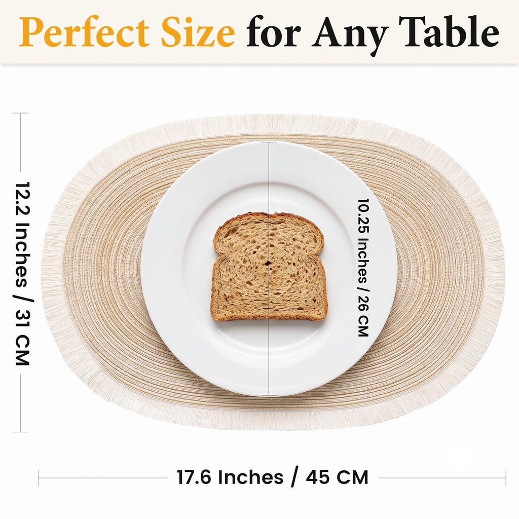 Boho Oval Woven Placemats Set of 6, Washable Table Mats with Tassels