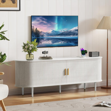 Mid Century Modern TV Stand: Fluted Media Console for 55 65 70 Inch TVs, Entertainment Center with Storage Cabinet