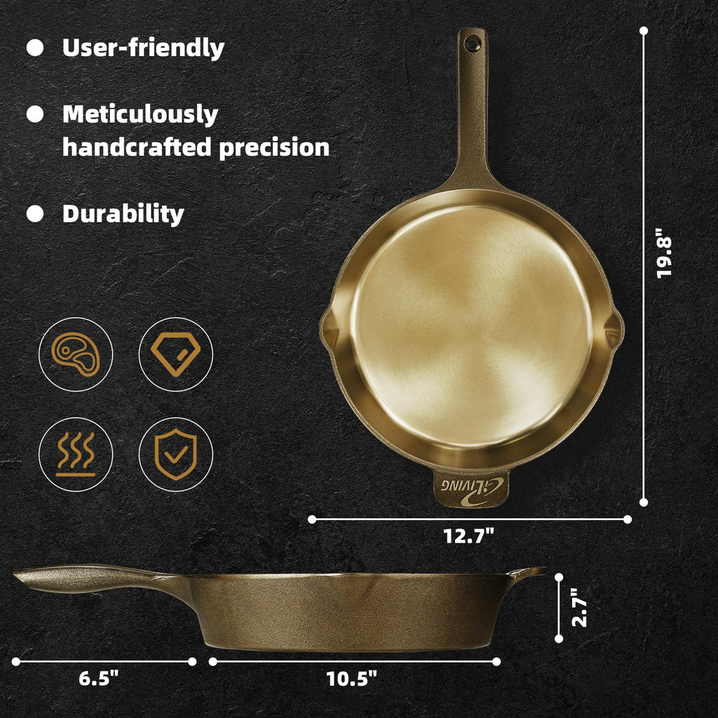 Seasoned Modern Heirloom Mirror Polished Cast Iron Skillet Pan 12" (2.7" Wall Height/3.7 L)